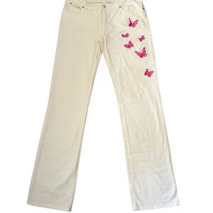 Jeans Blumarine Femme - Taille 44 (US 8) - Bleu Denim Brodé - Style Flare